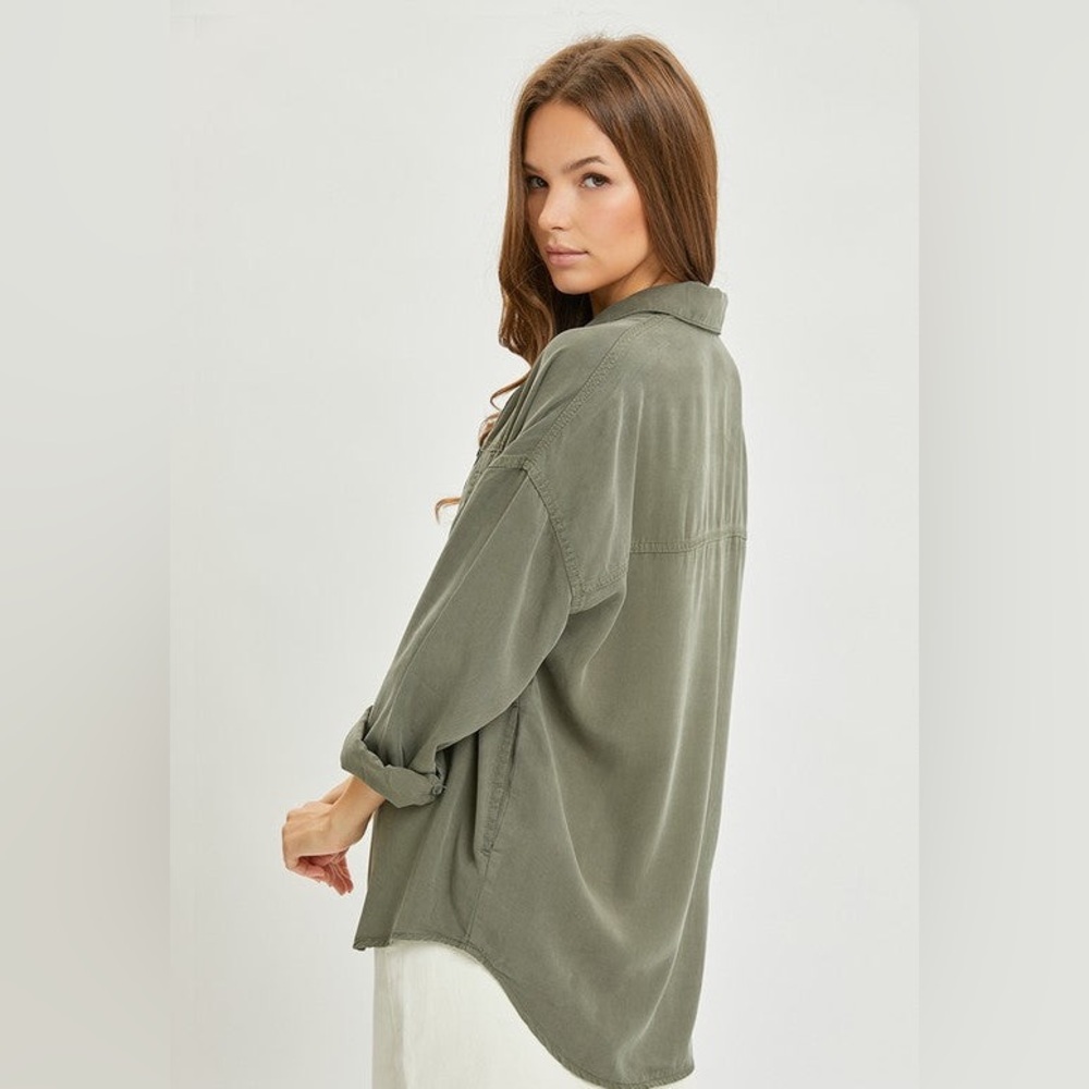 Risen,Oversized Viscous/Linen Blend,Buttoned Shirt,Roll & Button Sleeve,Size 2X - Picture 3 of 16
